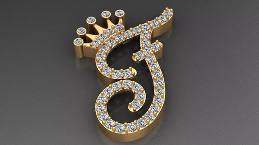 F Letter Crown Diamond Gold Alphabet Pendant