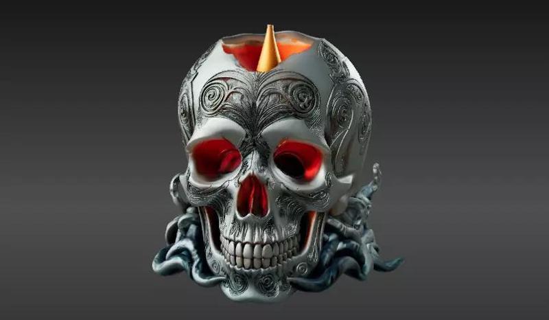 Haunted Skull Candle Holder 3D Print Model Halloween