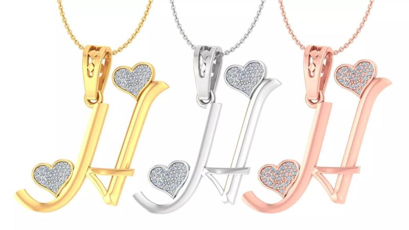 Alphabet - H Diamond Charms Pendant 3dm stl render Detail