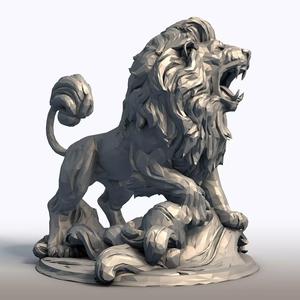 Hungry Lion Low Poly Sculpture Predatory Big Cat Model