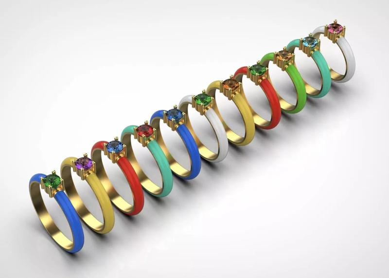 Enamel Ring with Round Stone Pack  - 15 - 20mm N27