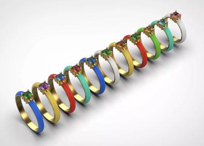 Enamel Ring with Round Stone Pack  - 15 - 20mm N27