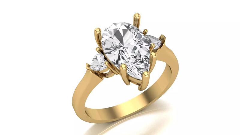 Engagement Ring 3D Model Pear and Heart STL Jewelry Design