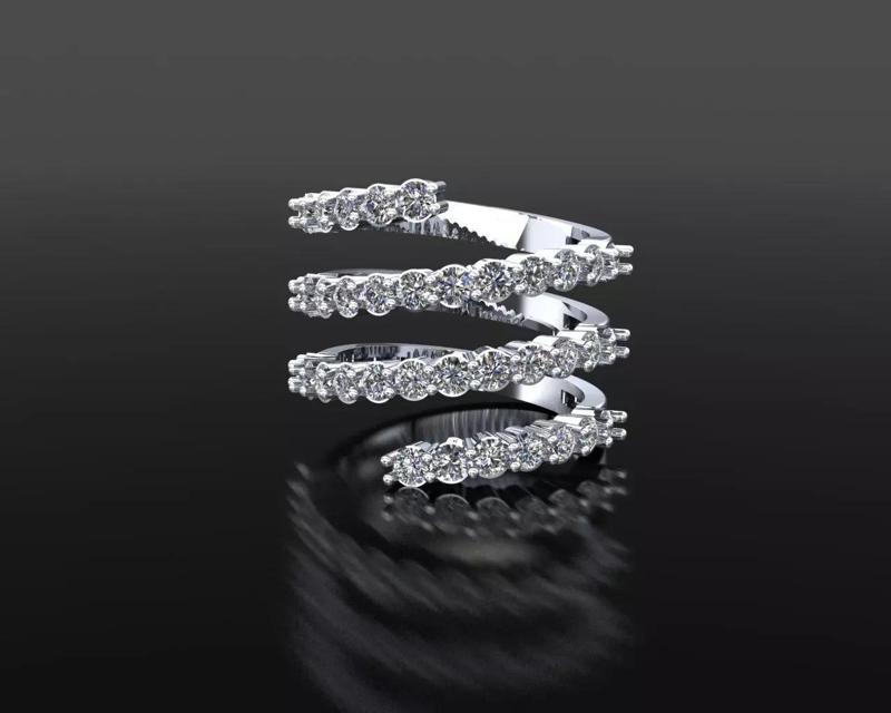Spiral Diamond Ring  4 Row Wrap Design