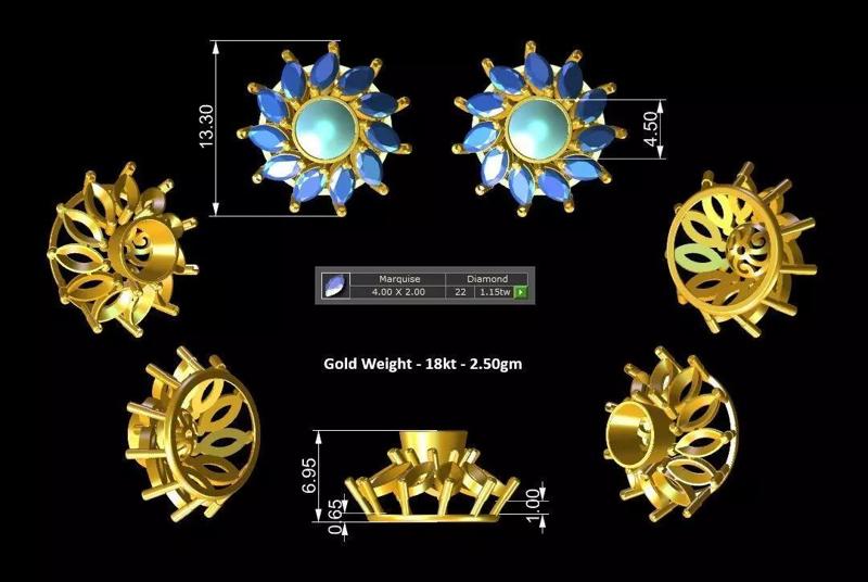 Polki Diamond Earring - Gold Cluster Tops No10