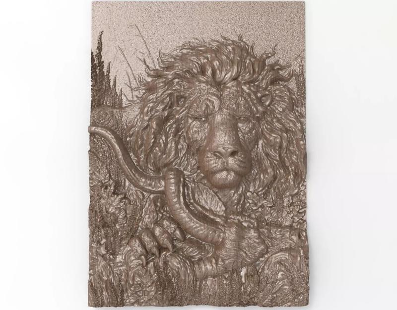 High Detail 3D Relief  Majestic Lion Hunt Scene
