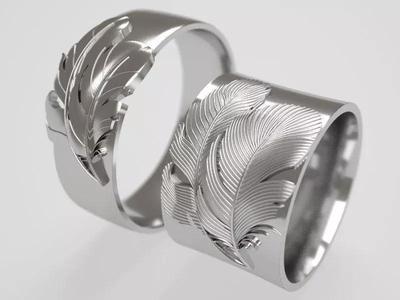 Wide Feather wedding rings  - original