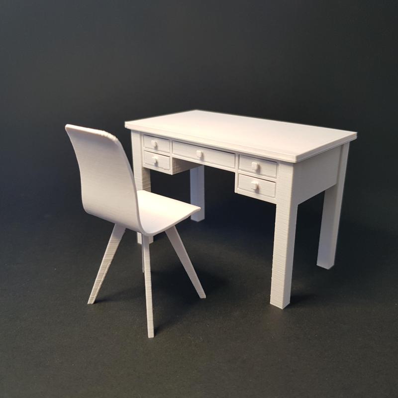 Miniature writing desk and chair with working drawers and doors - Miniature Furniture 1/12 scale