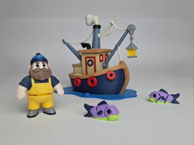 Fisher + Fisher Boat + Fish