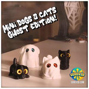 Serev3D Mini Dogs & Cats - Ghost Edition Figures, Keychains & Straw Buddies, No Supports 3D Print STL/3MF