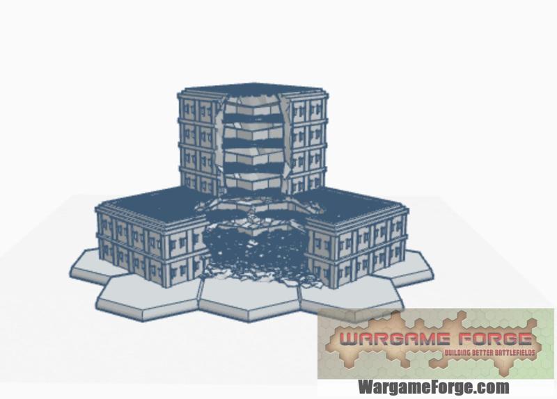 Modern Ruined Building 6 with Hex Base MRHB006