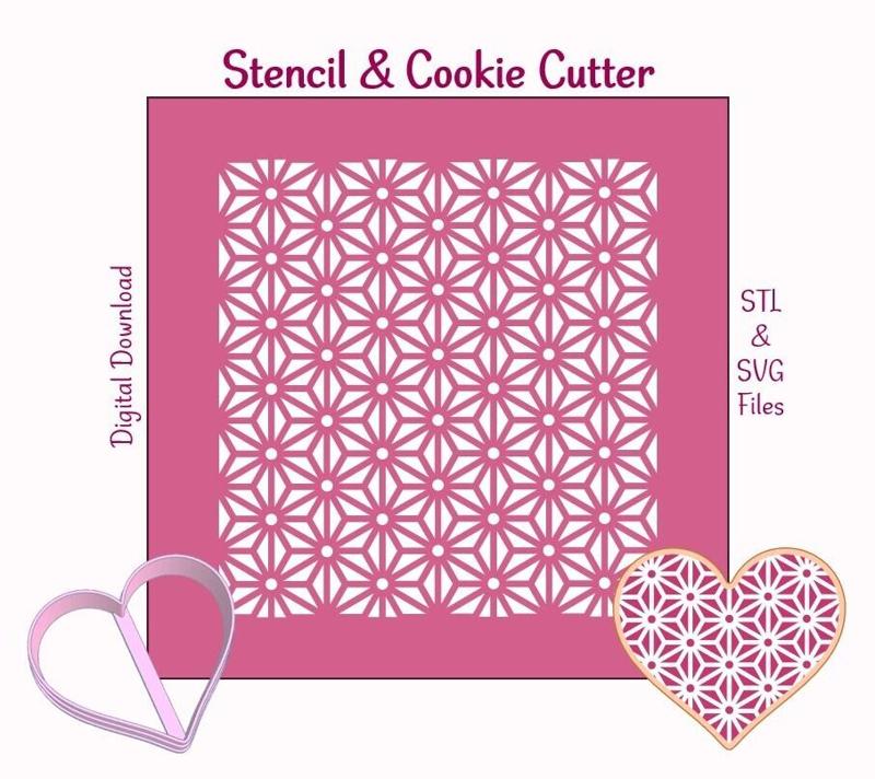 Floral Stencil & Heart Cookie Cutter – STL 3D Print files & SVG Cutting file. T12