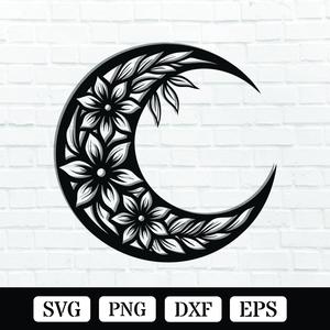 Floral Moon Metal Wall Art Laser Cut SVG