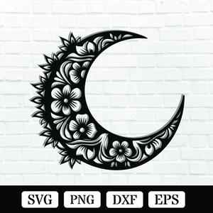 Floral Moon Shape Laser Cut SVG