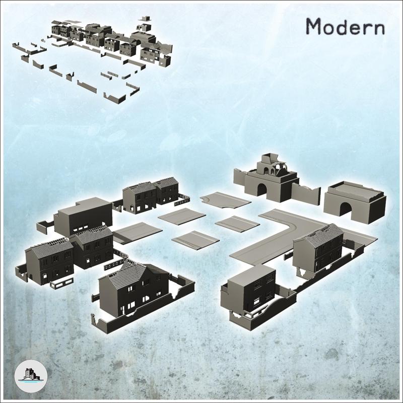 Set of ruined buildings of Hue with temple, walls and roads (Vietnam) - Cold Era Modern Warfare Conflict World War 3 RPG  Post-apo