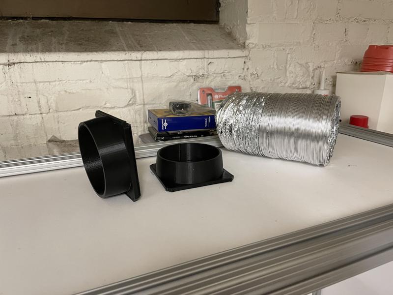 4" (four inch) dryer duct adapter with and without holes to connect an exhaust duct to a box.