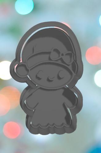 Christmas Ginger Bread Girl with Santa Hat Cookie Cutter