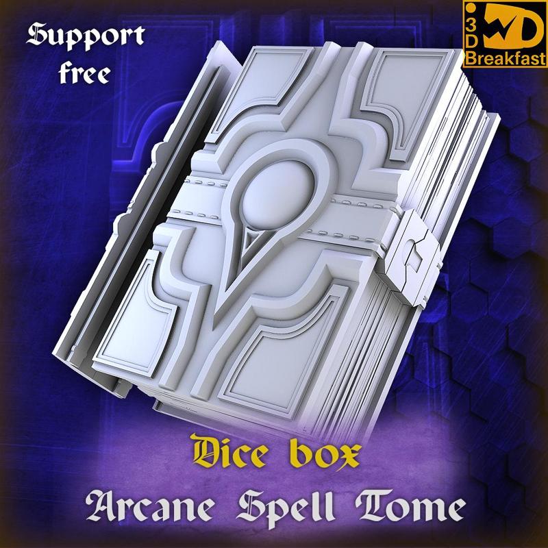 Arcane Spell tome Dice box (print in place hinge)
