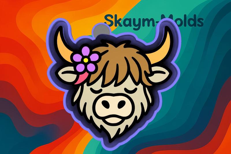 🐮 Calm Highland Cow with Daisy – Freshie, Ornament, Resin & Candle Mold