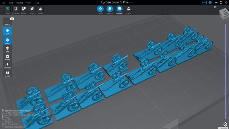 6-15mm Napoleonic Artillery/Cannon Set (Gribeauval, British & Russian Gun Carriages, 11 guns) + Blender Customisation File, Supportless  NAP-2