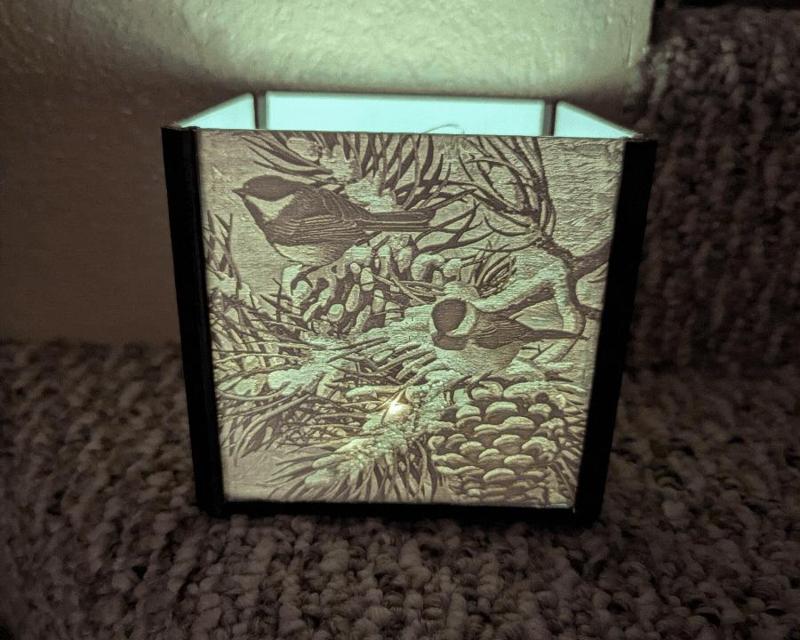 Curious Chickadees Winter Scene LED Lamp