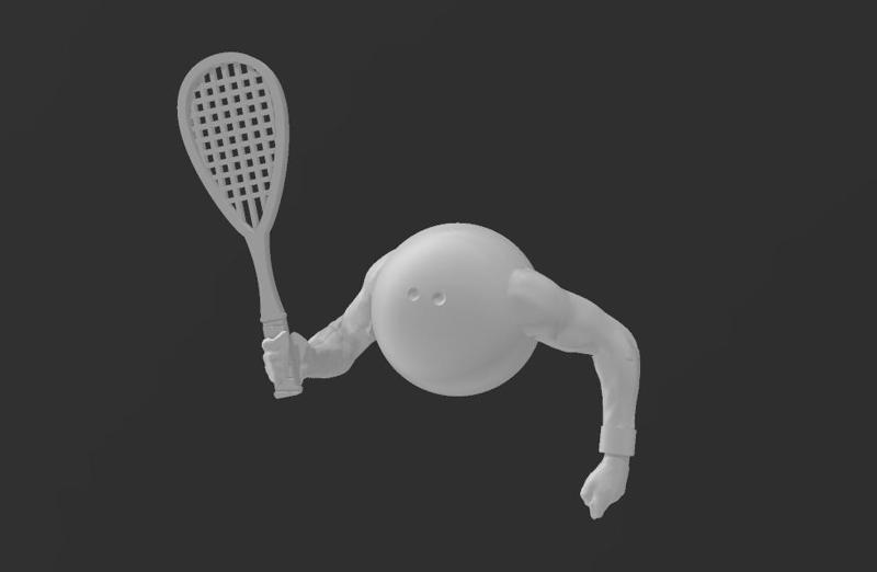 Squash ball holding a racquet