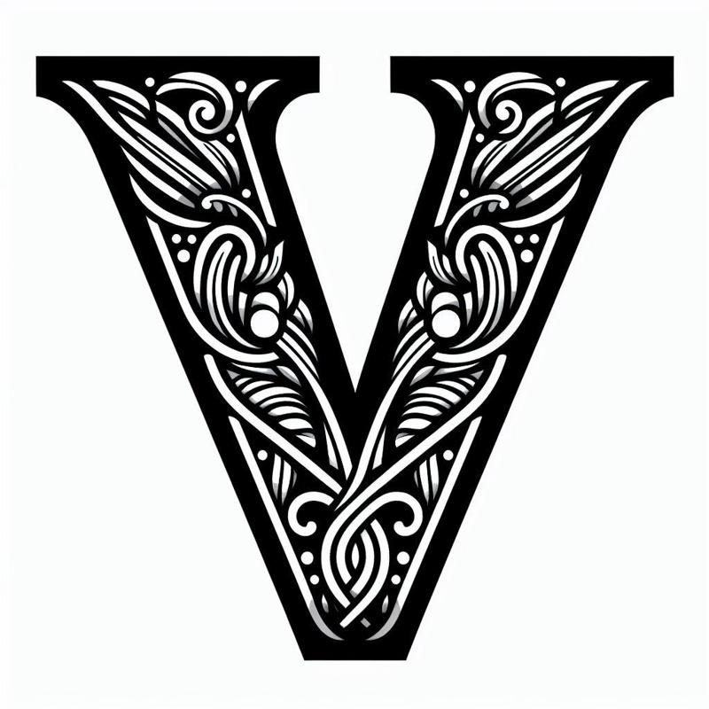 Frottage creation: letter V (version 3)