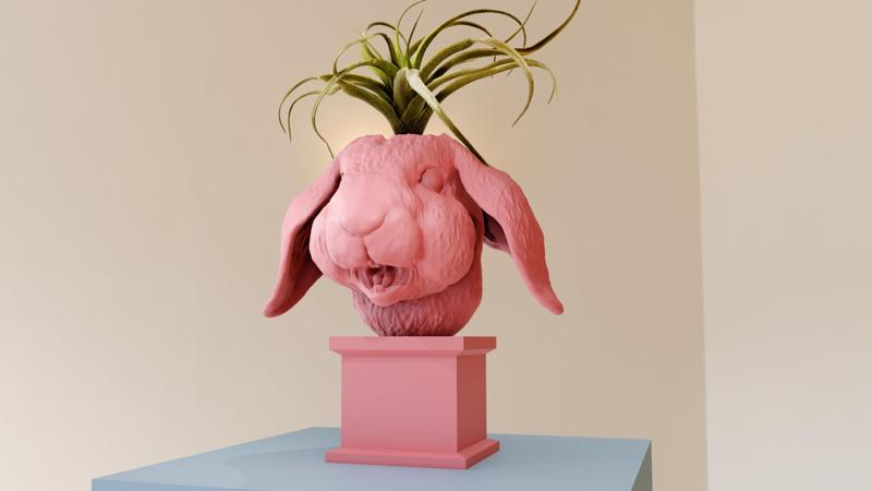 bunny rabbit bust mouth open planter pot flower vase stl