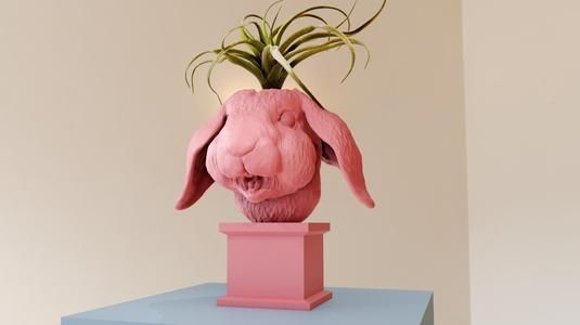 bunny rabbit bust mouth open planter pot flower vase stl