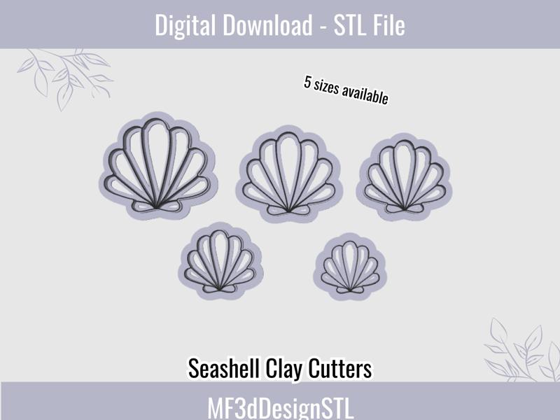 Seashell Clay Cutter Digital STL File for Polymer Clay | DIY Jewelry and Cookie Making Tool | 5 sizes