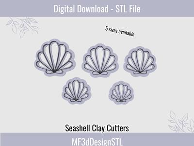 Seashell Clay Cutter Digital STL File for Polymer Clay | DIY Jewelry and Cookie Making Tool | 5 sizes