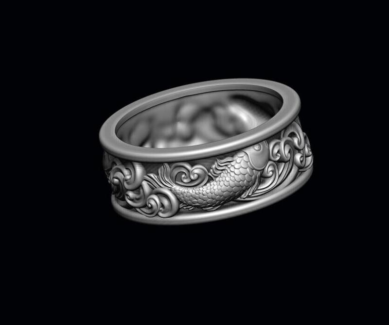 Fish and waves ring 3D print model