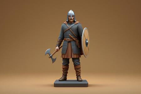 1439 Color 3D Model of a Viking Warrior in Full Armor on Pedestal, fantasy, art, sculpture, creature, magic, collectible, witch, dinosaur, wooden, knight, viking, dragon, dnd, cat, monster hunter, dog, monster, totem, totemic