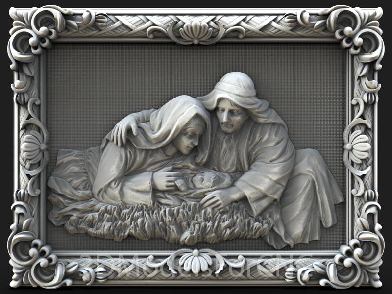 3D Model STL File for CNC Router Laser & 3D Printer Birth of Jesus 3