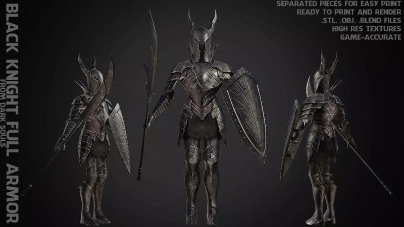 Dark Souls Black Knight Full Armor Halberd Shield for Cosplay 3D Model Collection