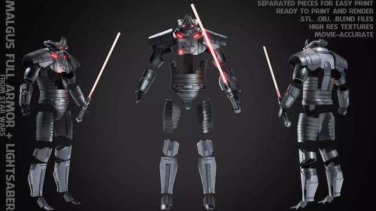 Star Wars Darth Malgus Full Armor and Lightsaber for Cosplay 3D Model Collection