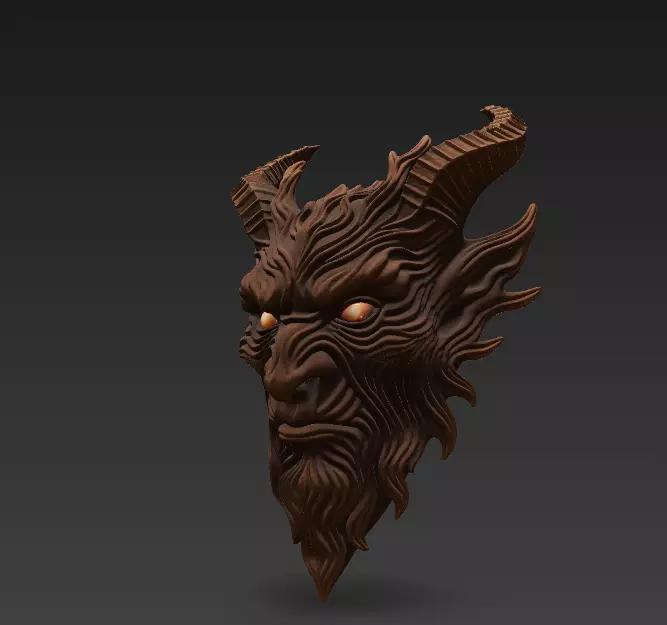 Forest Demon Mask - Stylized Tribal Creature Face Sculpture