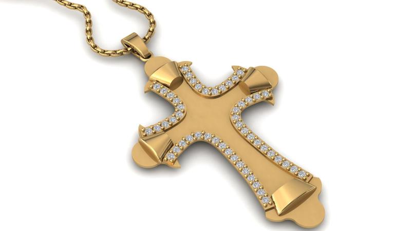 Print Ready STL 3DM Cross Necklace Classic Diamond Pendant