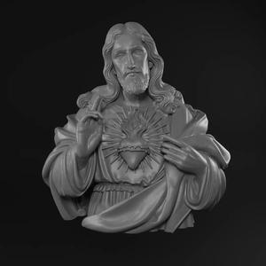 Jesus with Sacred Heart Statue 3D Print And CNC Model