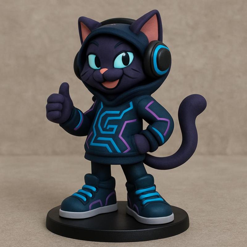 Futuristic Cartoon Cat Character – Stylized 3D Model with Hoodie, Sneakers & Headphones