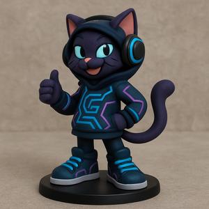 Futuristic Cartoon Cat Character – Stylized 3D Model with Hoodie, Sneakers & Headphones