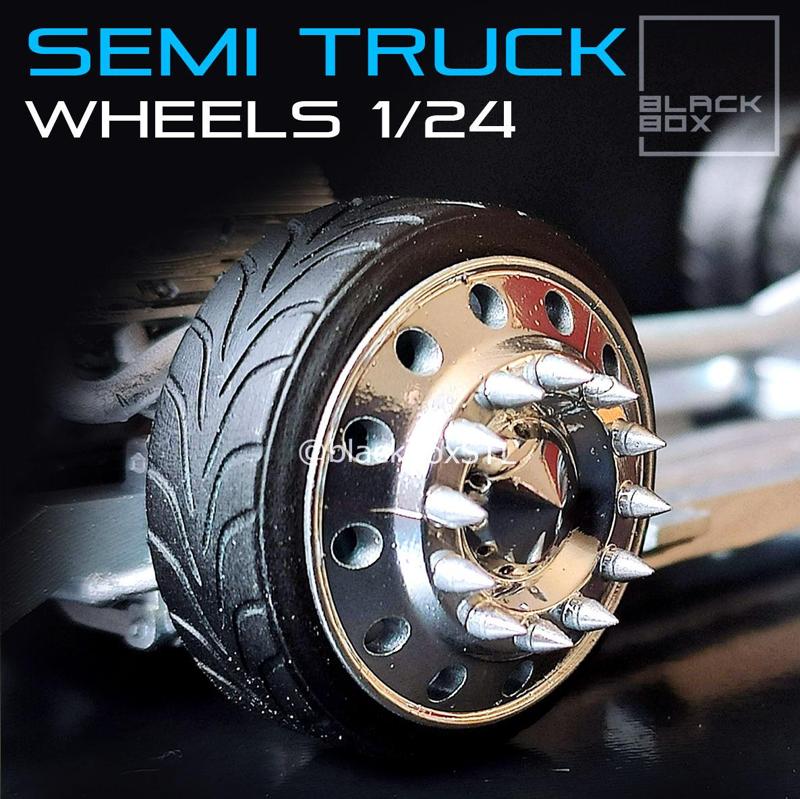 Semi Truck Wheel set w/ low profile tires 1-24th