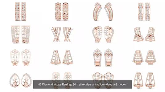 43 Diamond Hoops Earrings 3dm stl renders animation videos 3D Model Collection