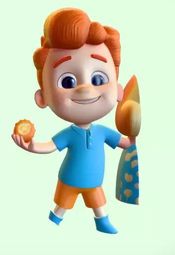 cartoon boy holding an orange ball