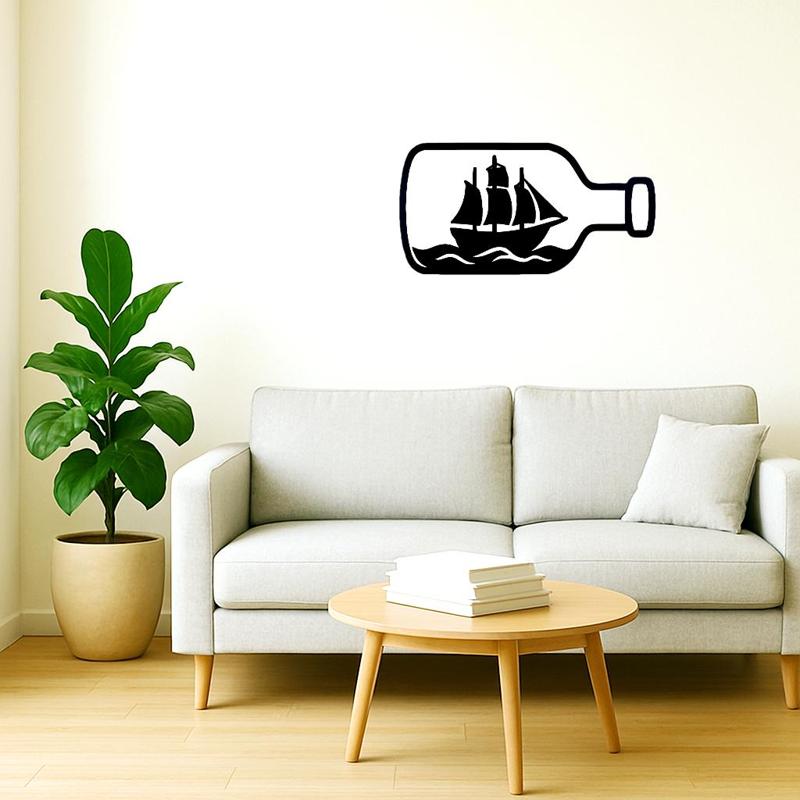 wall decoration in the shape of a bottle containing a boat