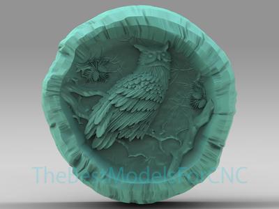 3D Model STL File for CNC Router Laser & 3D Printer Owl on Tree Trunk
