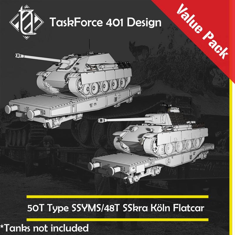 48T SSkra Köln Flatcar + 50T Type SSYMS Flatcar Bundle for Märklin (Tanks NOT Included)