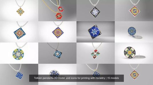 Tolkien pendants 3D model and icons for printing with heraldry 3D Model Collection