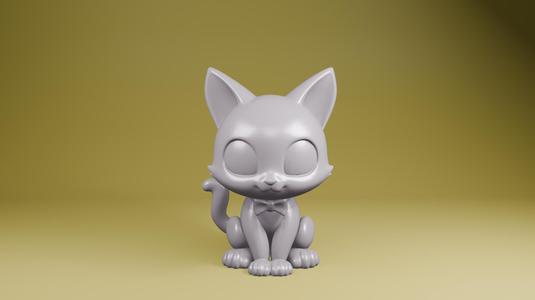Kawaii Cat with Bow Tie – Cute Sitting Cat STL Figurine for 3D Printing