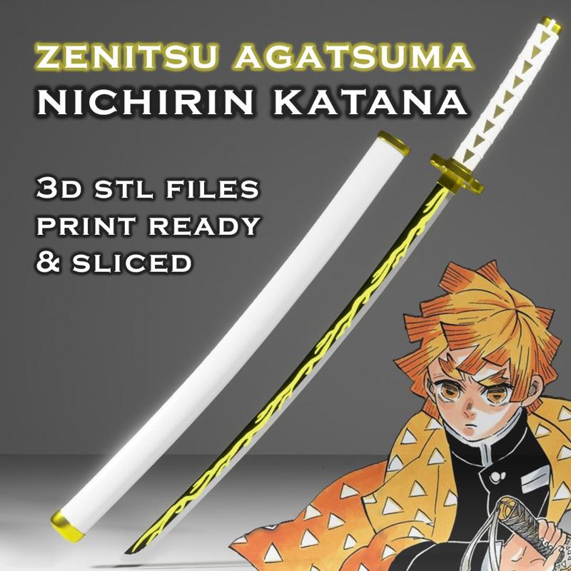 Zenitsu Nichirin Katana  -- Demon - Slayer -- Lightning Engraved -- 3D Print Ready